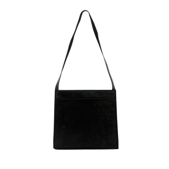 GUCCI Vintage G Square Logo Shoulder Bag Handbag Black Gold Suede [106264] - Picture 6 of 14